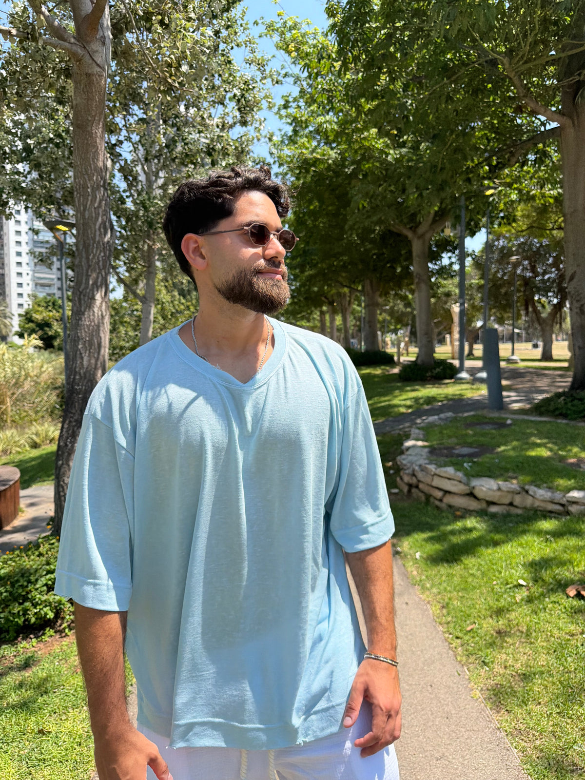 Riviera Linen Tee – Light Blue