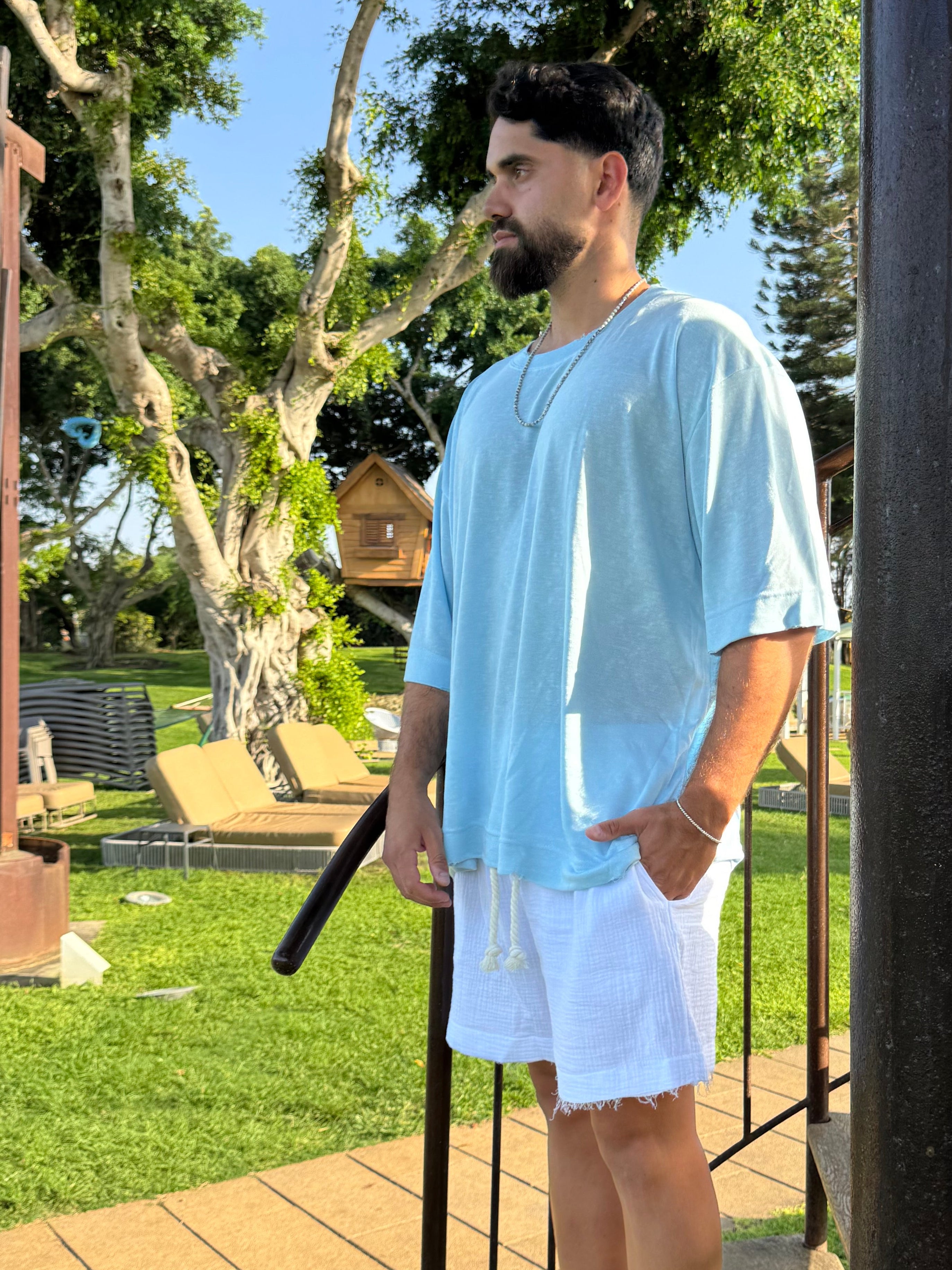 AROESTO Riviera Linen Tee – Light Blue